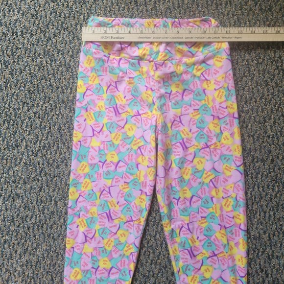 OS LuLaRoe Soft Stretchy Leggings Pink Sweetheart Print Leggings One Size - Picture 6 of 8